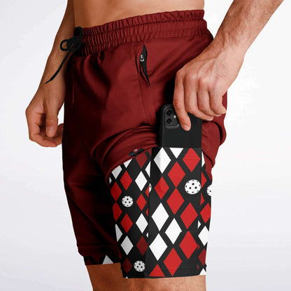 Maroon & Black 2-in-1 Athletic Shorts (Long)