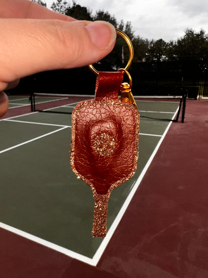 Faux Leather Pickleball Paddle Keychains