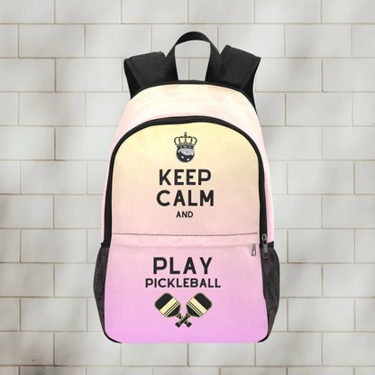 Keep Calm Fabric Backpack with Side Mesh Pockets