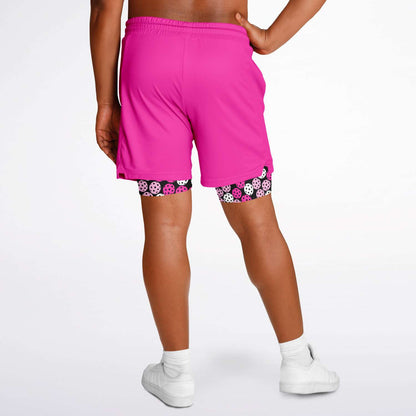 Hot Pink & Black 2-in-1 Athletic Shorts (Long)