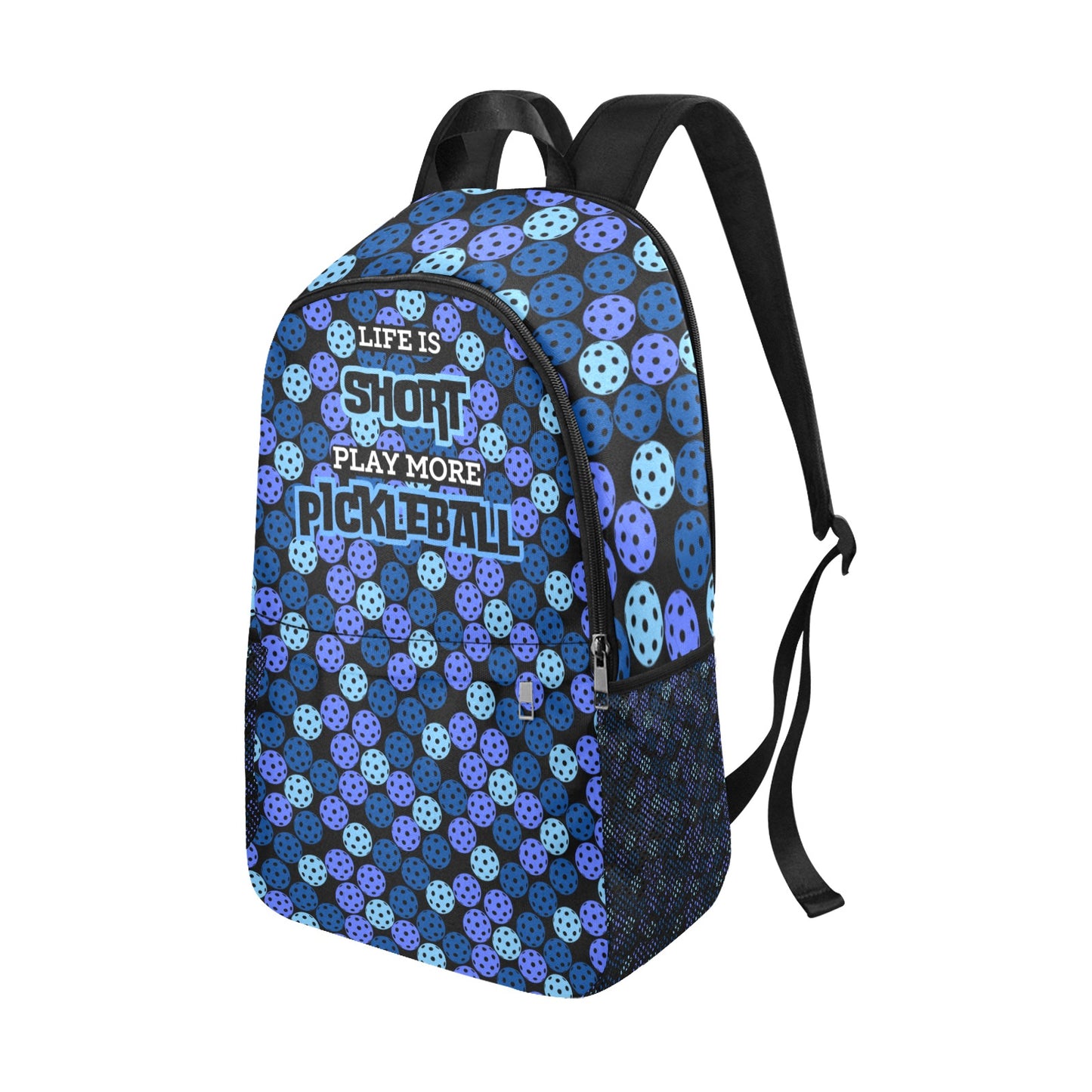 Life is Short, Play More Pickleball Fabric Backpack with Side Mesh Pockets