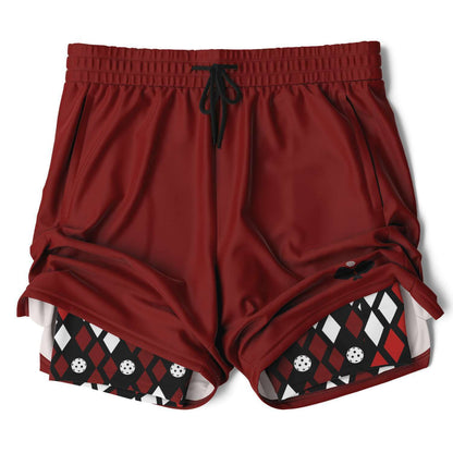 Maroon & Black 2-in-1 Athletic Shorts (Long)