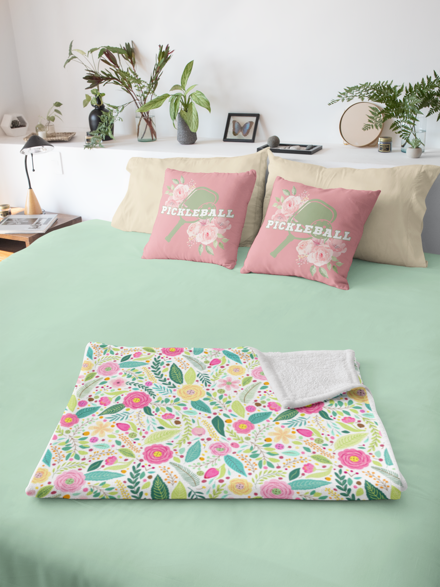 Floral PICKLEBALL Microfiber Fleece Blanket