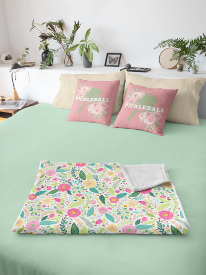 Floral PICKLEBALL Microfiber Fleece Blanket