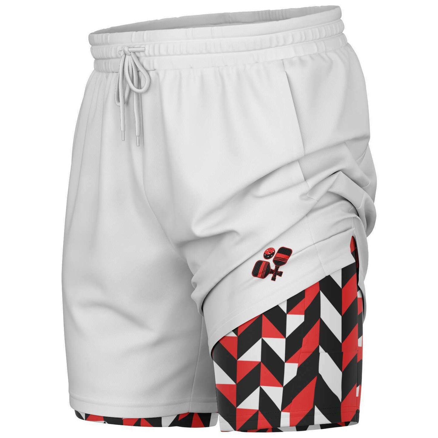 White, Black & Red 2-in-1 Athletic Shorts (Long)