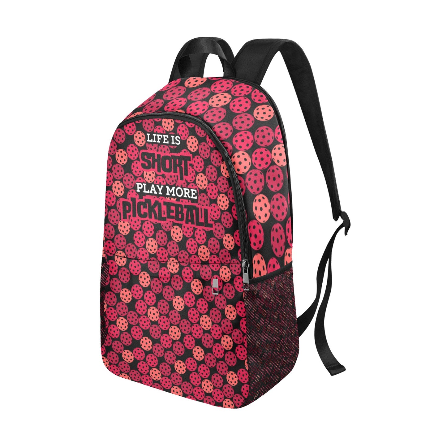 Life is Short, Play More Pickleball Fabric Backpack with Side Mesh Pockets