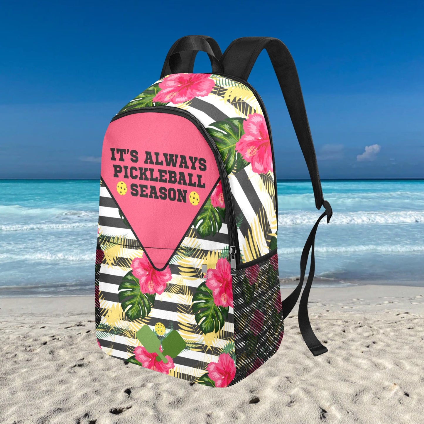 It's Always Pickleball Season Fabric Backpack with Side Mesh Pockets