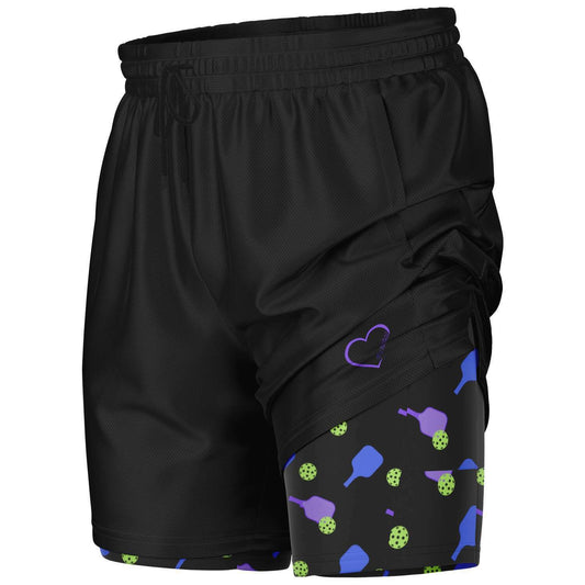 Black & Purple 2-in-1 Athletic Shorts (Long)