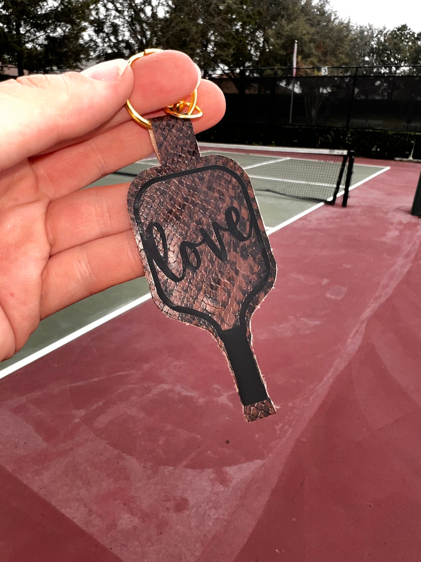 Faux Leather Pickleball Paddle Keychains