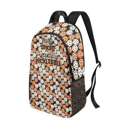 Life is Short, Play More Pickleball Fabric Backpack with Side Mesh Pockets