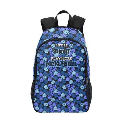 Life is Short, Play More Pickleball Fabric Backpack with Side Mesh Pockets