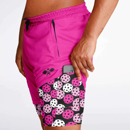 Hot Pink & Black 2-in-1 Athletic Shorts (Long)