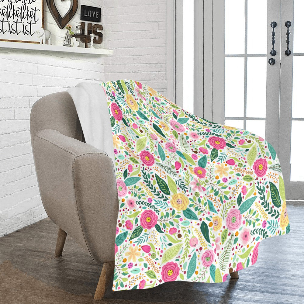 Floral PICKLEBALL Microfiber Fleece Blanket