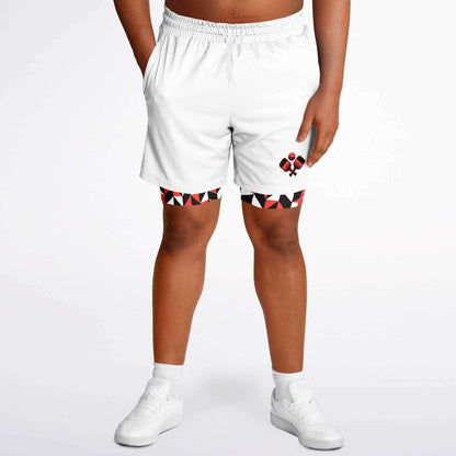 White, Black & Red 2-in-1 Athletic Shorts (Long)