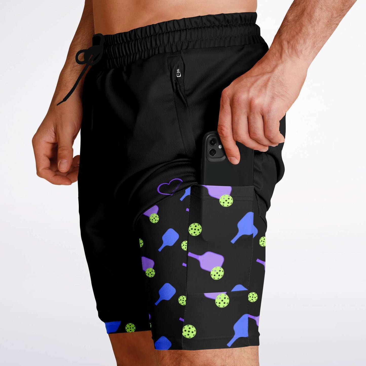 Black & Purple 2-in-1 Athletic Shorts (Long)