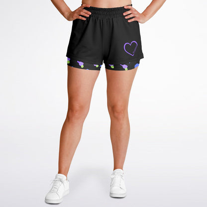 Black & Purple 2-in-1 Athletic Shorts (Short)