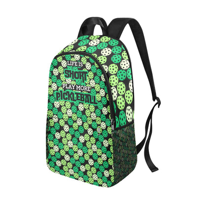 Life is Short, Play More Pickleball Fabric Backpack with Side Mesh Pockets