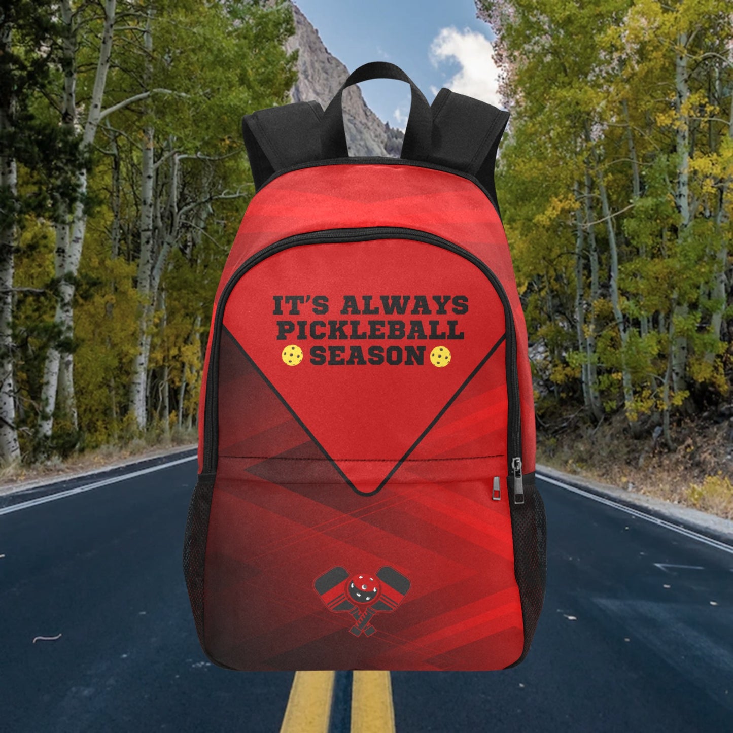 It's Always Pickleball Season Fabric Backpack with Side Mesh Pockets