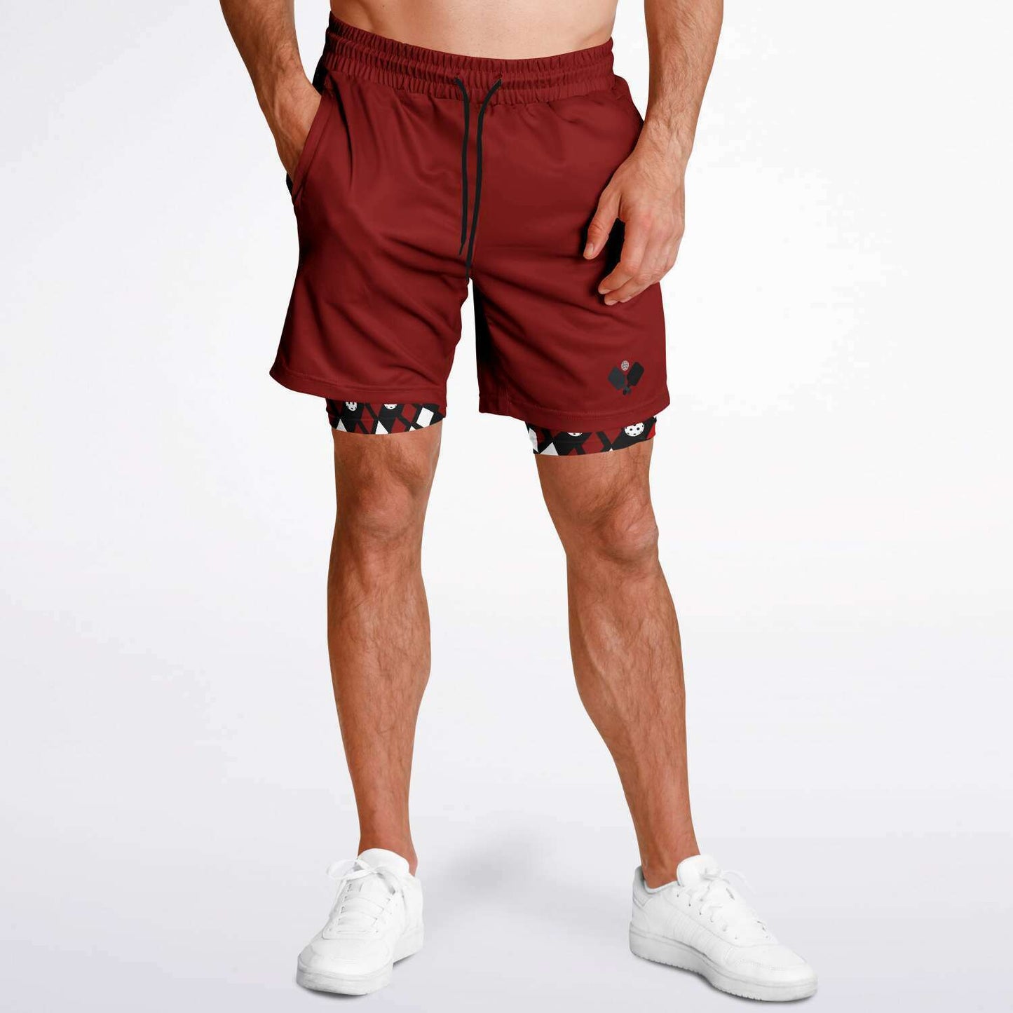 Maroon & Black 2-in-1 Athletic Shorts (Long)