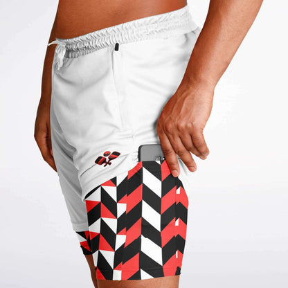 White, Black & Red 2-in-1 Athletic Shorts (Long)