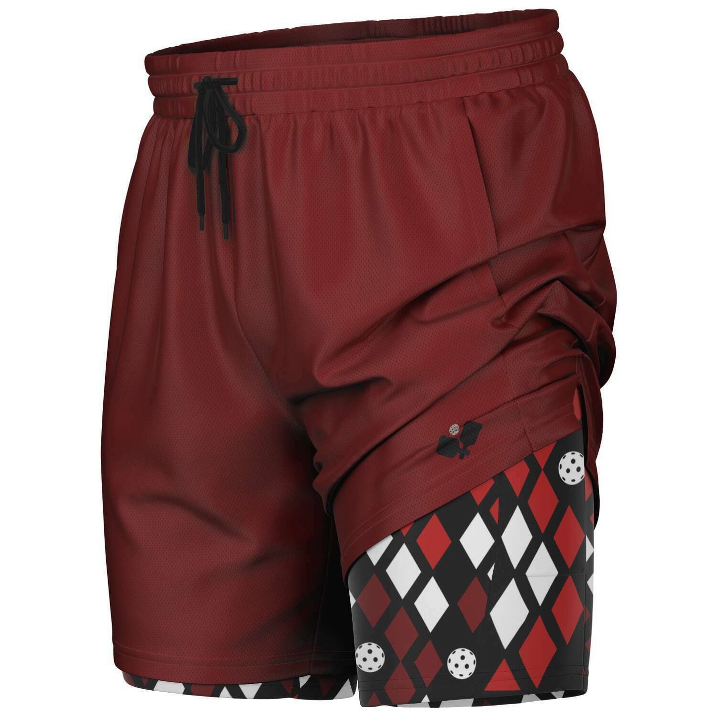 Maroon & Black 2-in-1 Athletic Shorts (Long)