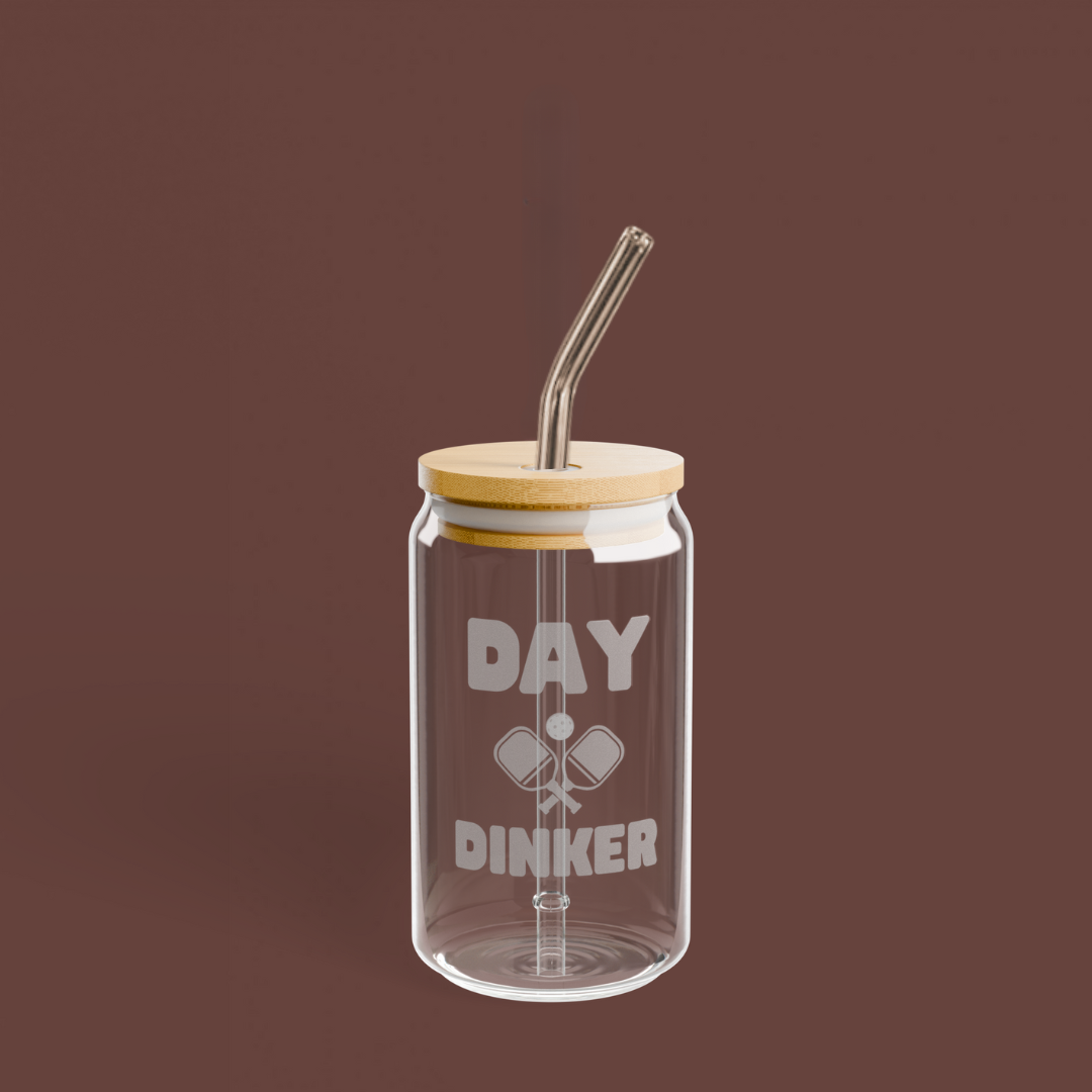 Glass Can Cup w/Bamboo Lid & Straw