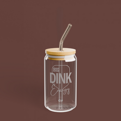 Glass Can Cup w/Bamboo Lid & Straw