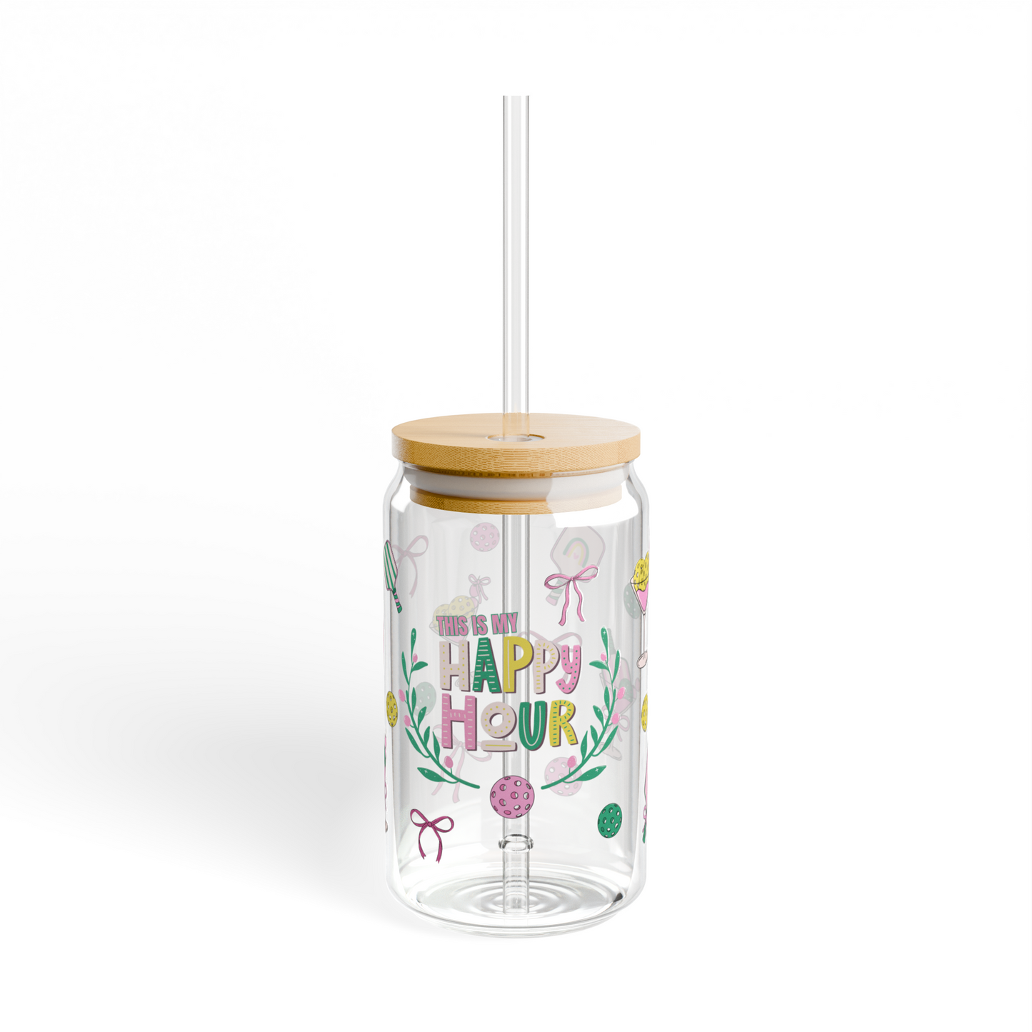 Happy Hour - Glass Can Cup w/Bamboo Lid & Straw