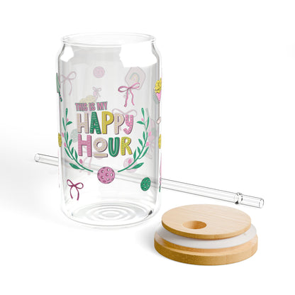 Happy Hour - Glass Can Cup w/Bamboo Lid & Straw