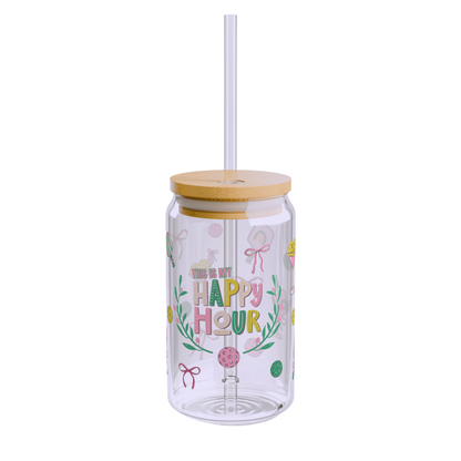 Happy Hour - Glass Can Cup w/Bamboo Lid & Straw