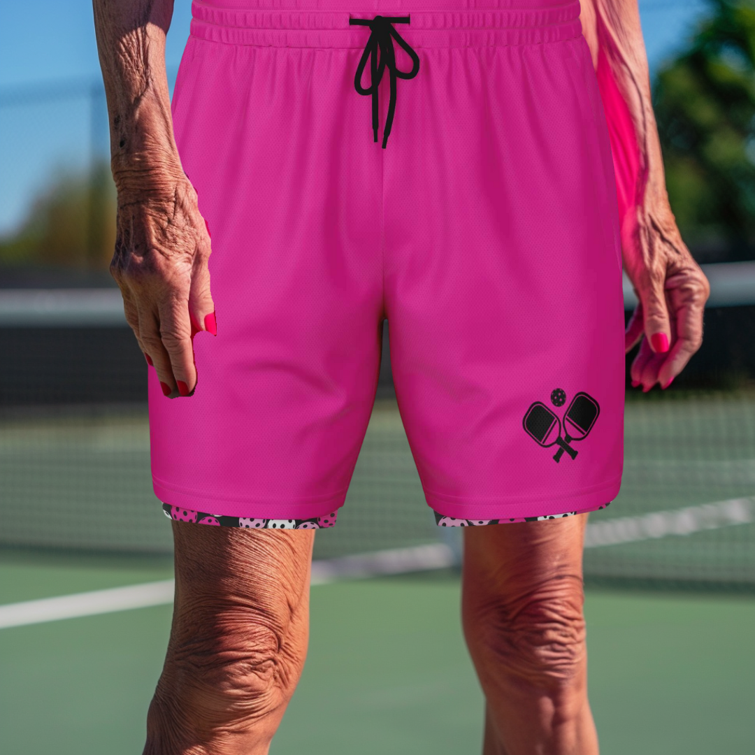 Hot Pink & Black 2-in-1 Athletic Shorts (Long)