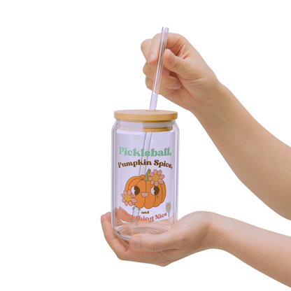 FALL Glass Can Cup - Pumpkin Spice, Pickleball & Everything Nice