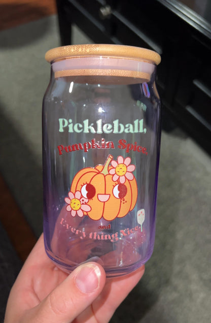 FALL Glass Can Cup - Pumpkin Spice, Pickleball & Everything Nice