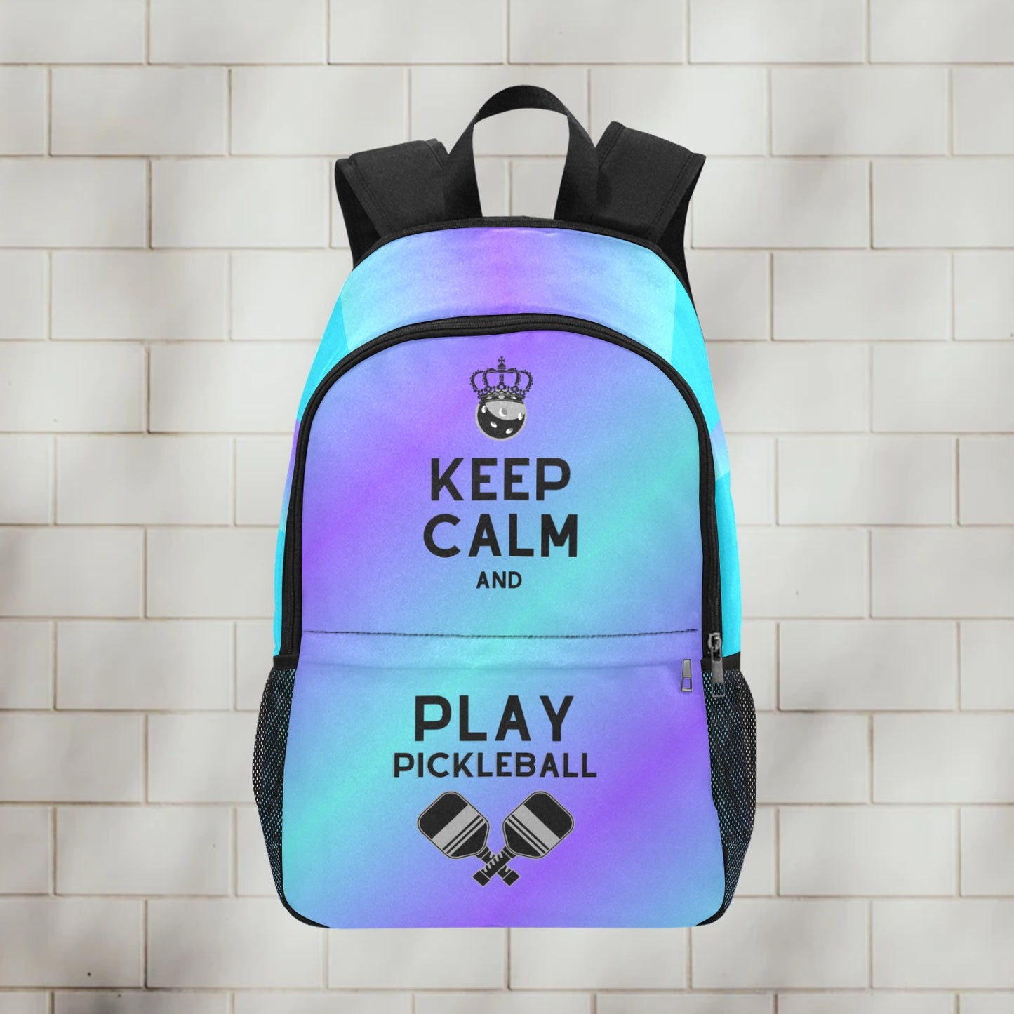 Keep Calm Fabric Backpack with Side Mesh Pockets