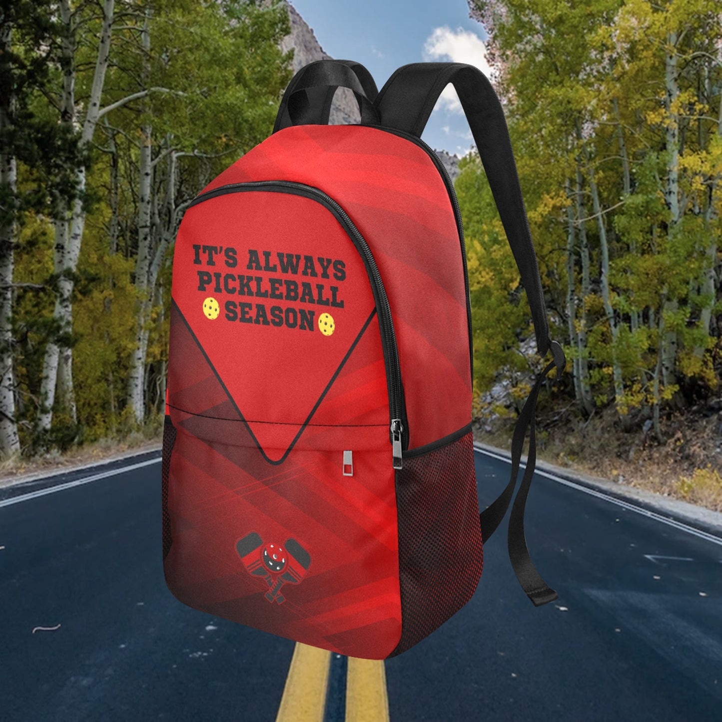 It's Always Pickleball Season Fabric Backpack with Side Mesh Pockets