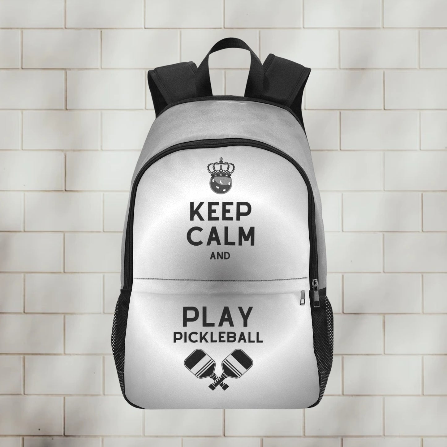 Keep Calm Fabric Backpack with Side Mesh Pockets