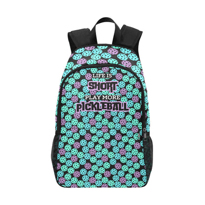 Life is Short, Play More Pickleball Fabric Backpack with Side Mesh Pockets