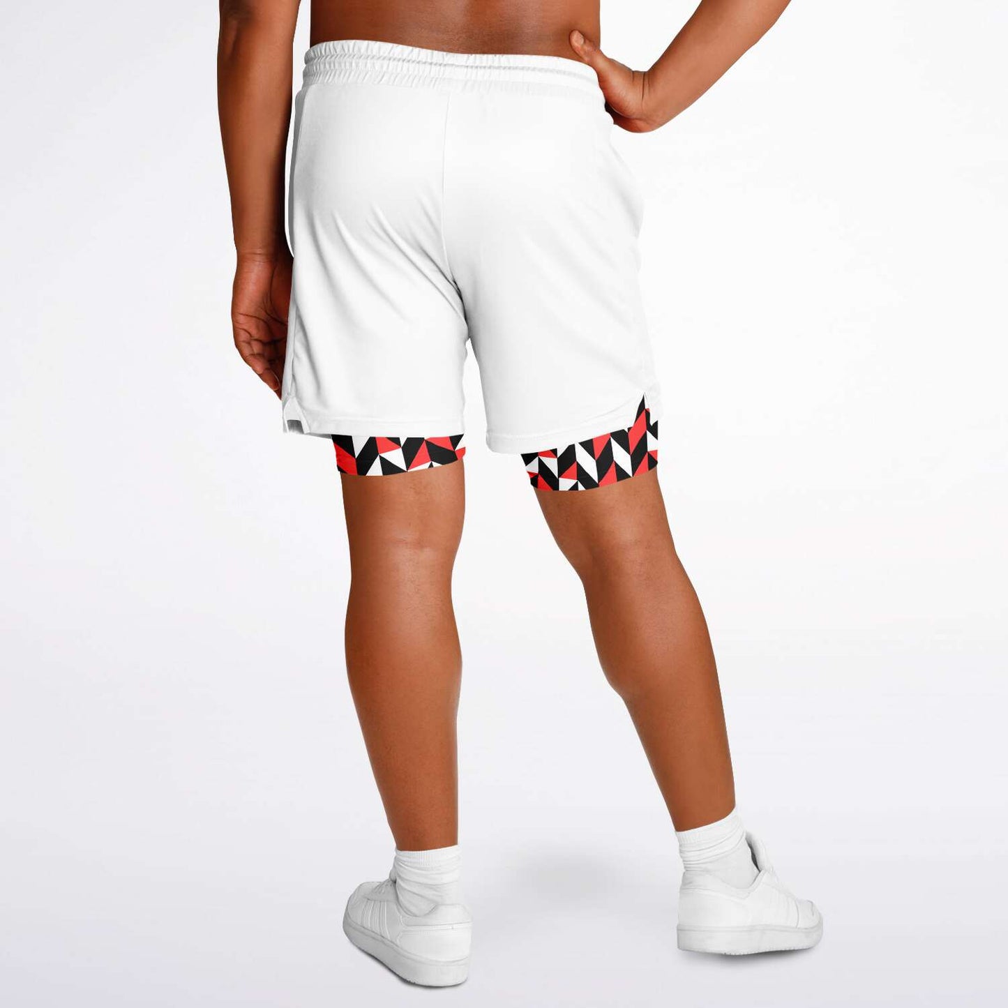 White, Black & Red 2-in-1 Athletic Shorts (Long)