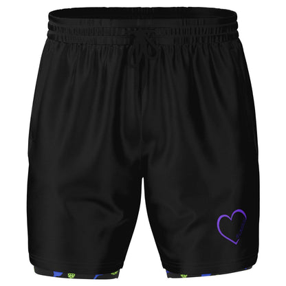 Black & Purple 2-in-1 Athletic Shorts (Long)