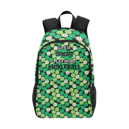 Life is Short, Play More Pickleball Fabric Backpack with Side Mesh Pockets