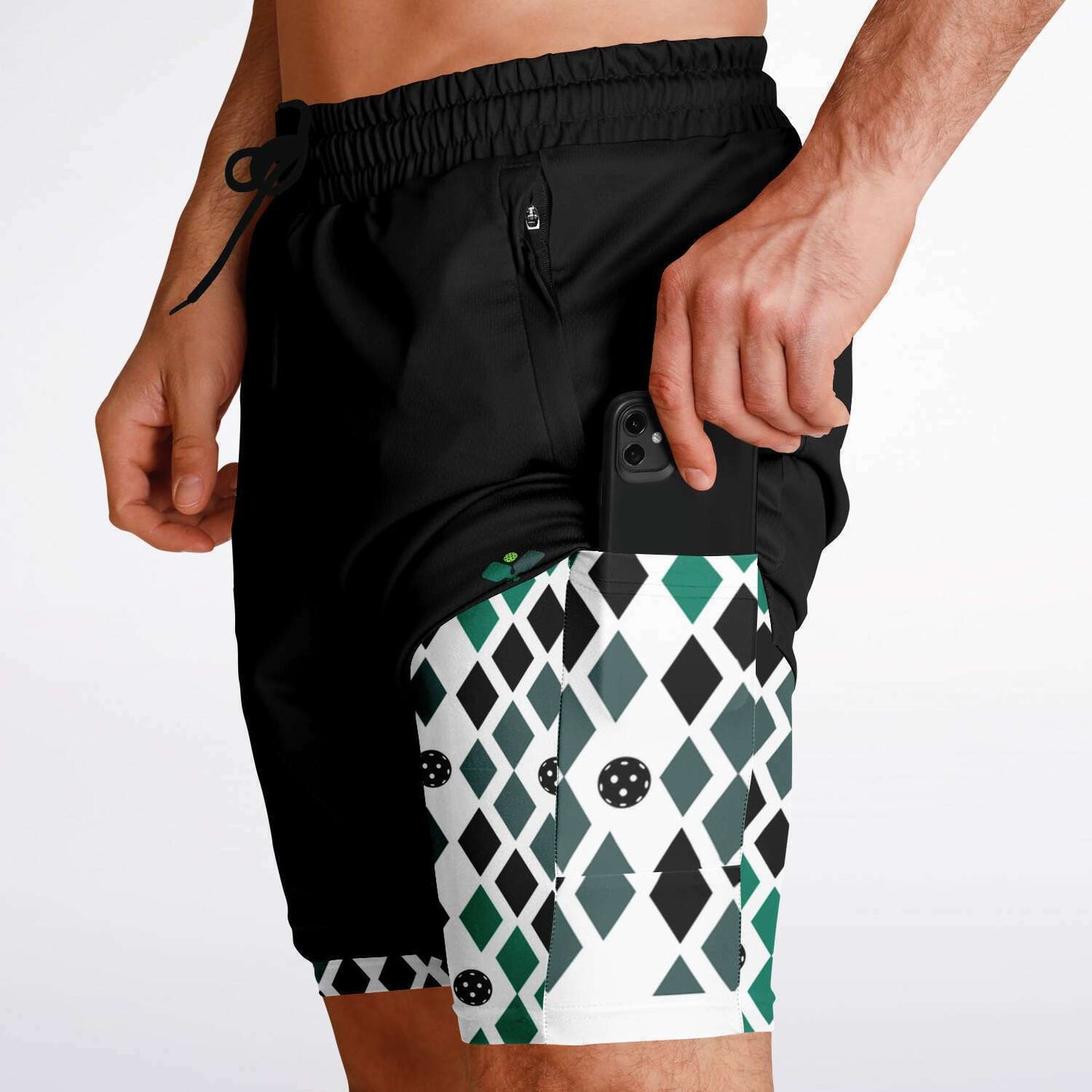 Black & Green 2-in-1 Athletic Shorts (Long)