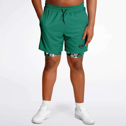 Green & Black 2-in-1 Athletic Shorts (Long)