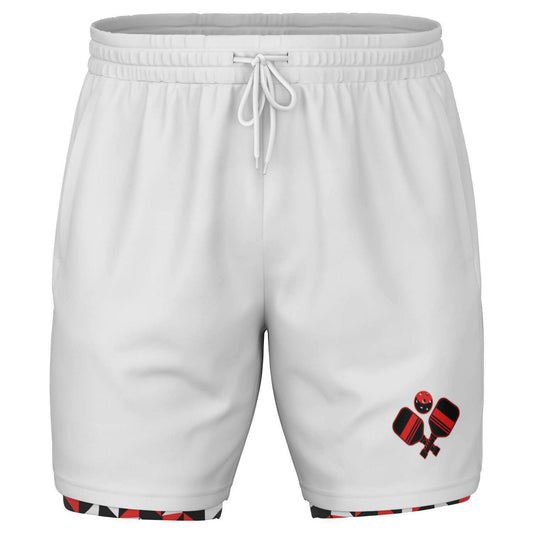 White, Black & Red 2-in-1 Athletic Shorts (Long)