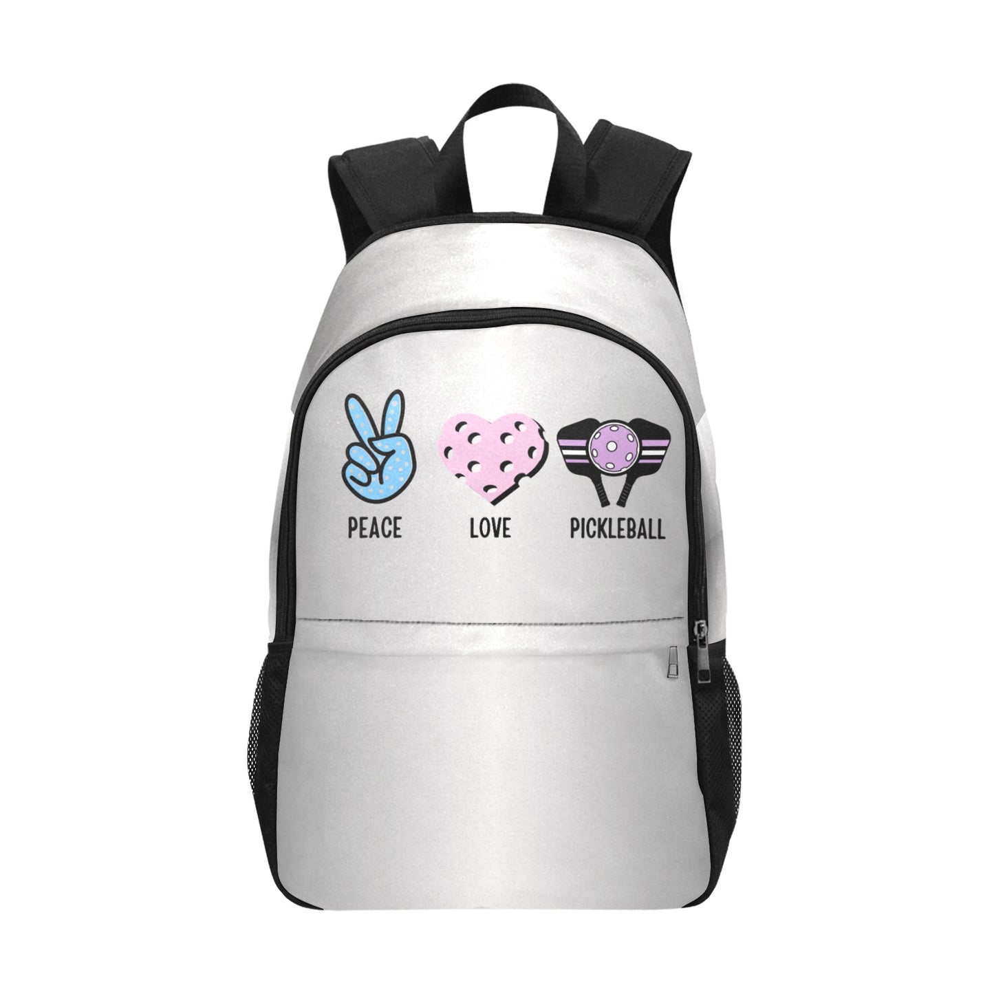 Peace, LOVE, Pickleball Fabric Backpack with Side Mesh Pockets