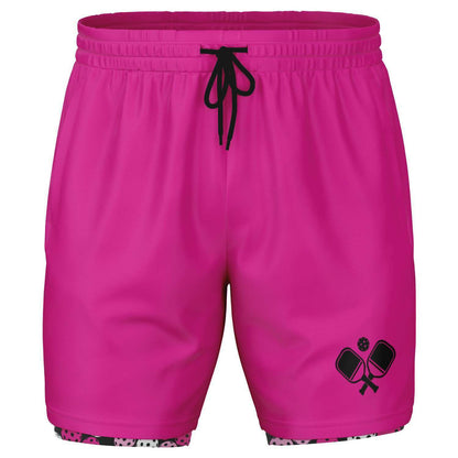 Hot Pink & Black 2-in-1 Athletic Shorts (Long)